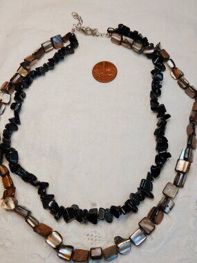 Shell & Black Stone Two‑Strand Necklace